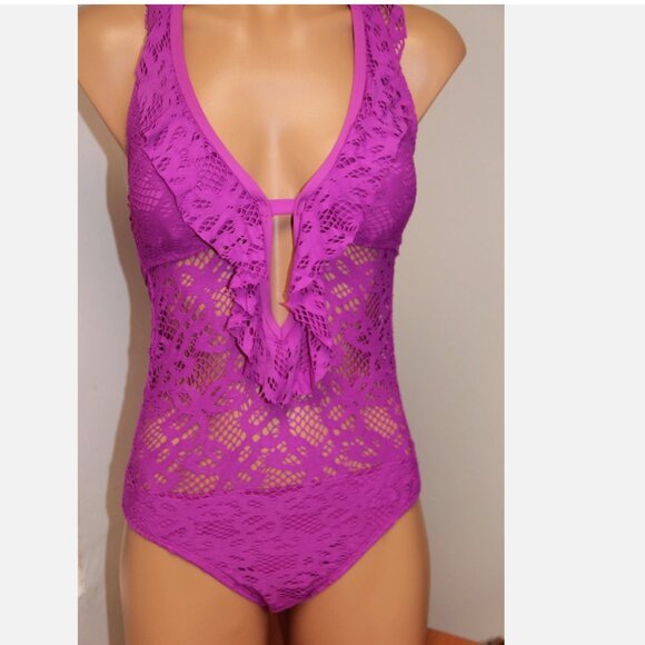 New Kenneth Cole Reaction Swimsuit Bikini 1 One piece Size S ORC Crochet - Picture 1 of 5
